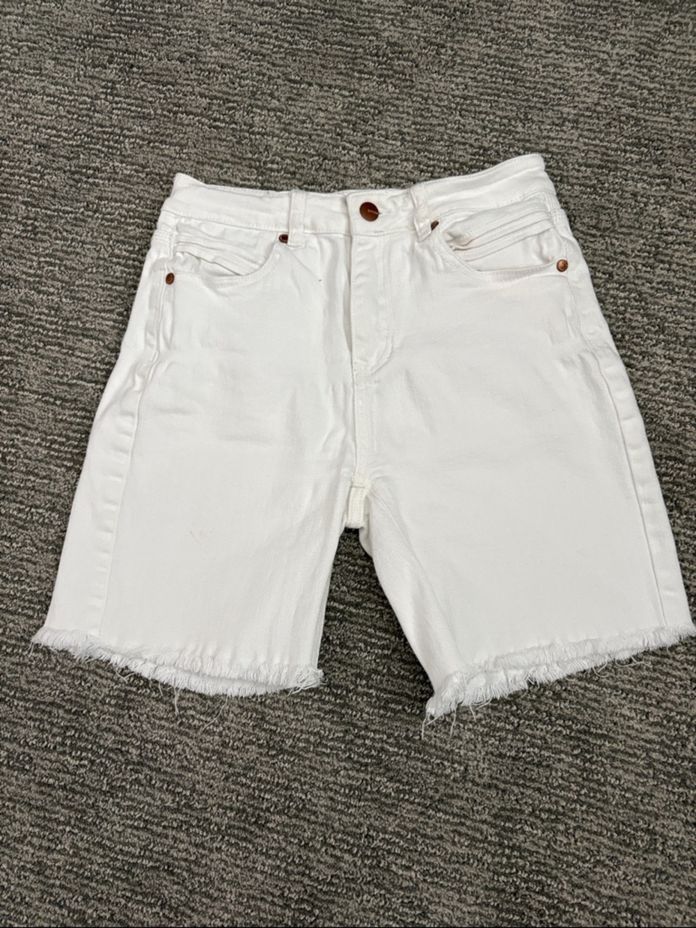 Boheme White Denim Frayed Hem High-Rise Shorts